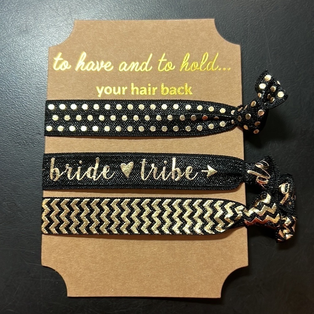 Bridal Party Hair Ties, 3 Black & 3 White Bride & Bride Tribe ties, 2 packs - Picture 3 of 9